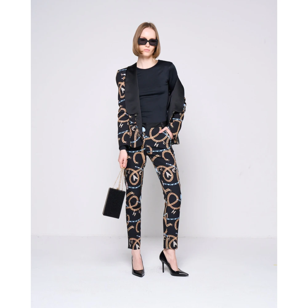 Silvian Heach Gestreepte Sigarettenbroek met Riem Black Dames
