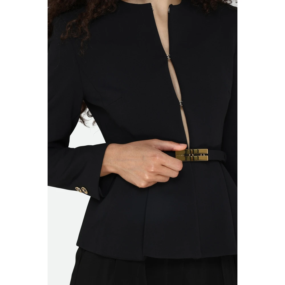 pinko Zwarte Jas met Afneembare Riem Black Dames