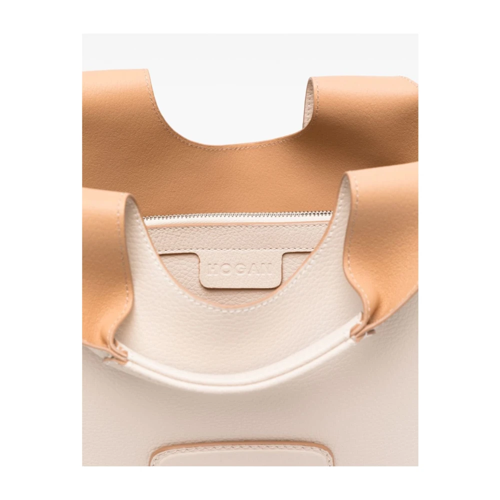 Hogan Gestructureerde Leren Schoudertas met Logo Beige Dames
