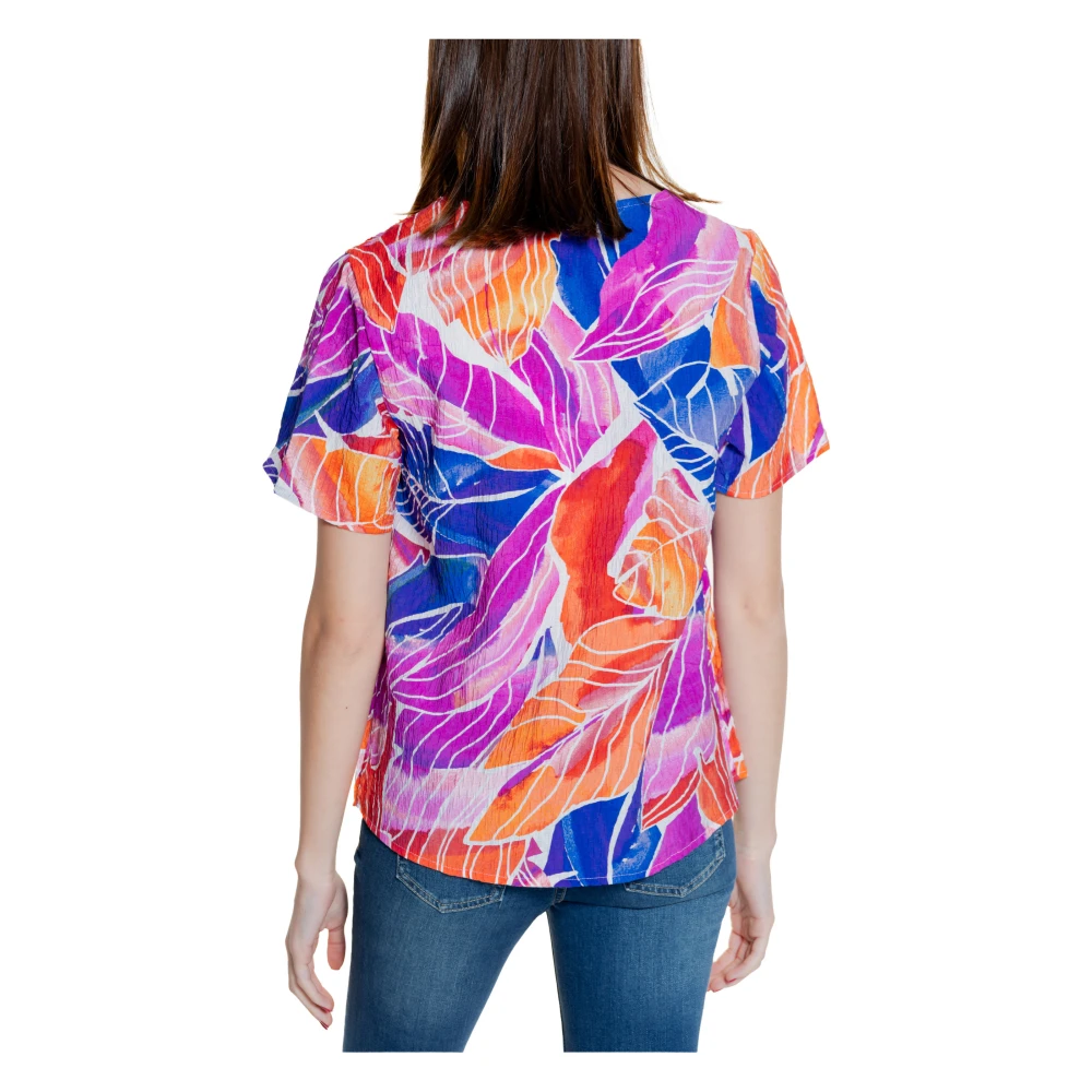 Vila Roze V-hals Bedrukte Blouse Multicolor Dames