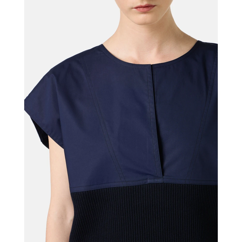 Iceberg Blauwe carry-over ronde hals in katoen met jacquard logostreep Blue Dames