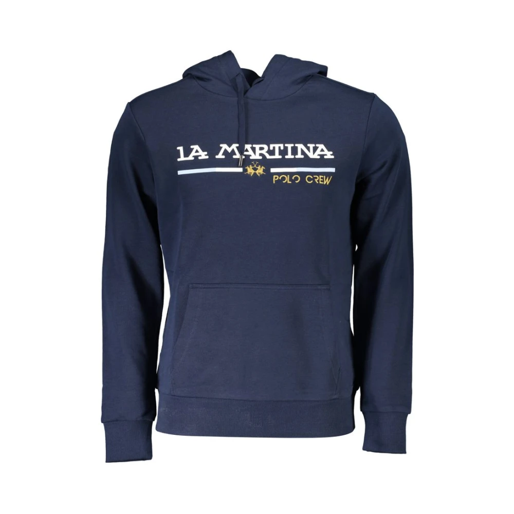La Martina Men's Blue Cotton Hooded Sweater With Embroidery