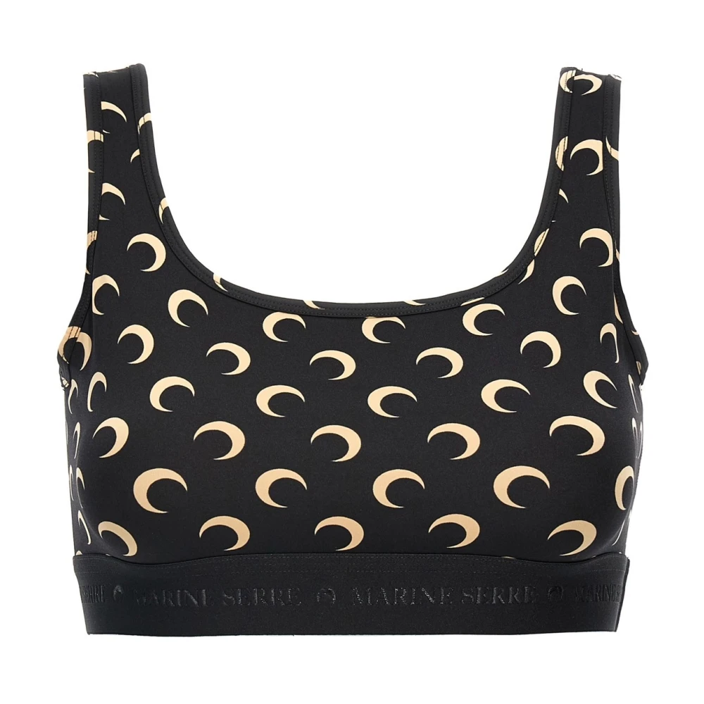 Marine Serre Women's Black Sleeveless Tops, M, Moon Crop Top