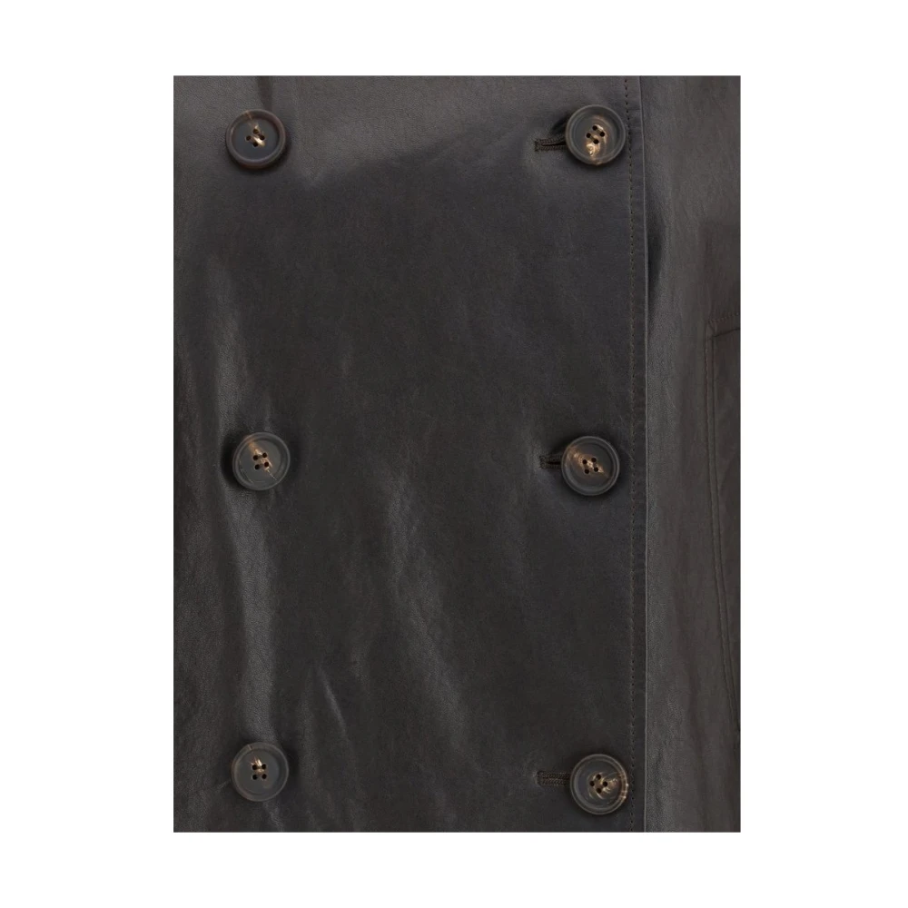 BRUNELLO CUCINELLI Klassieke Leren Jas Dubbele Rij Elegant Brown Dames