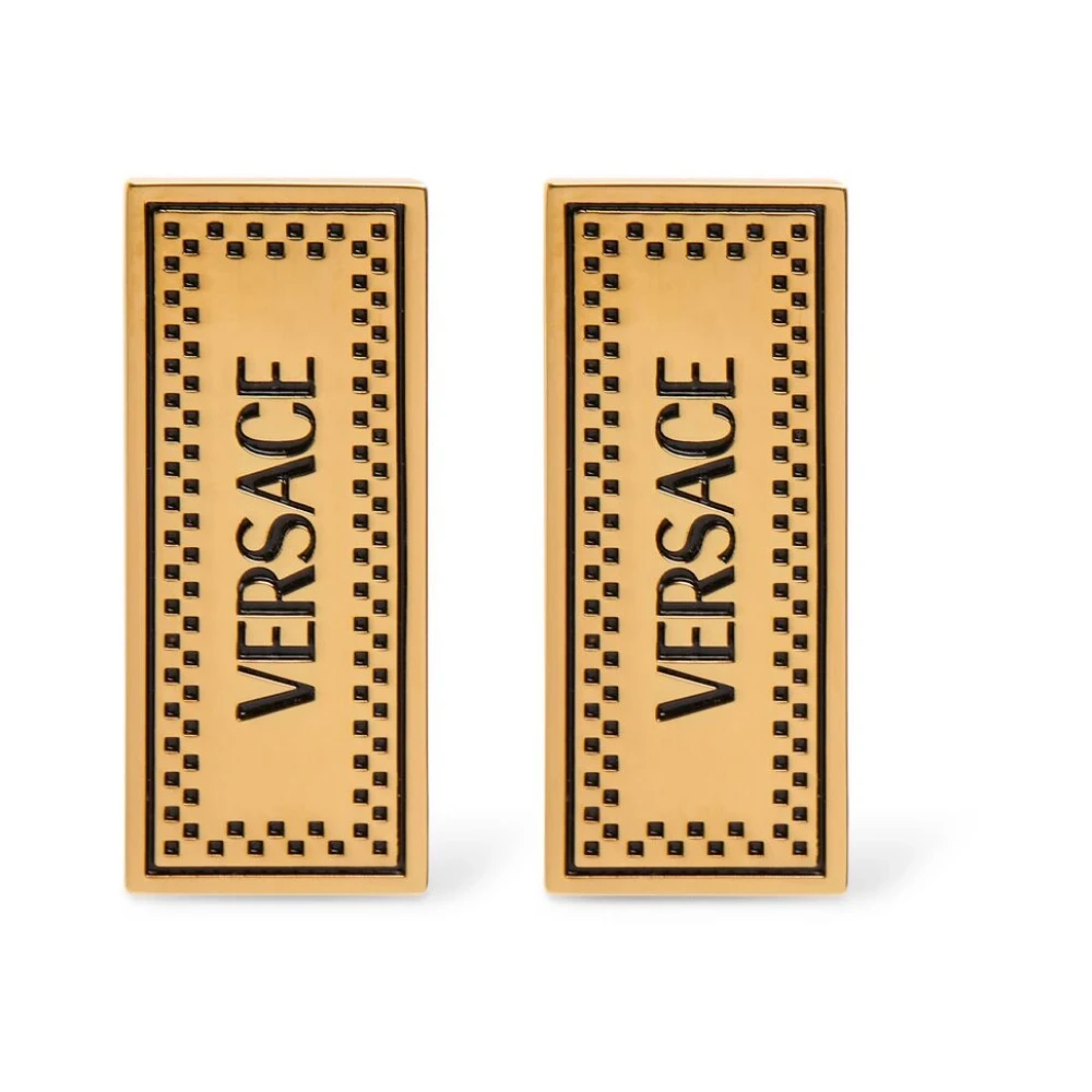 Versace Women's Yellow Earrings, One Size, Retro Logo Metal Earrings