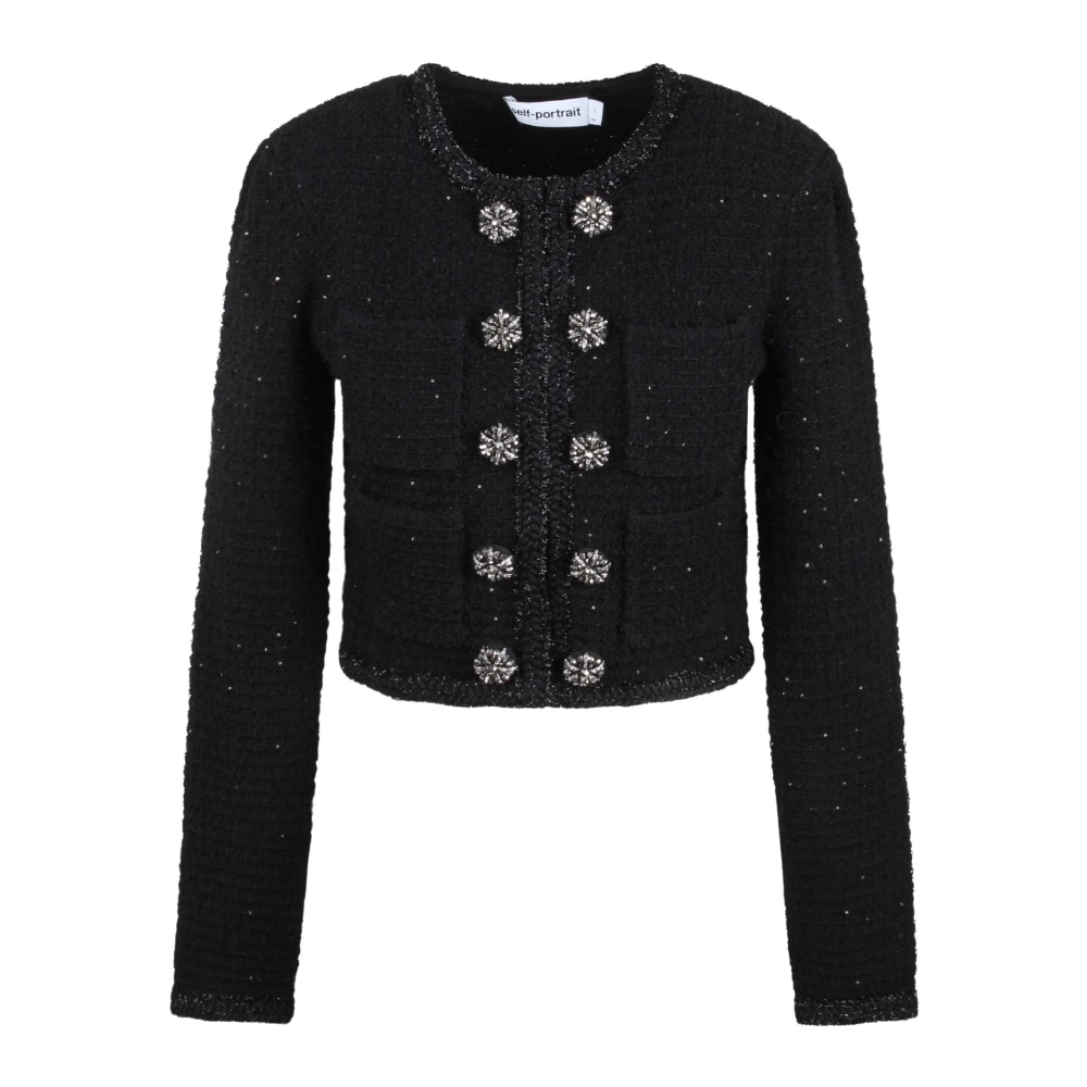 Self Portrait Paillet Crop Tweed Gebreid Jack Black Dames