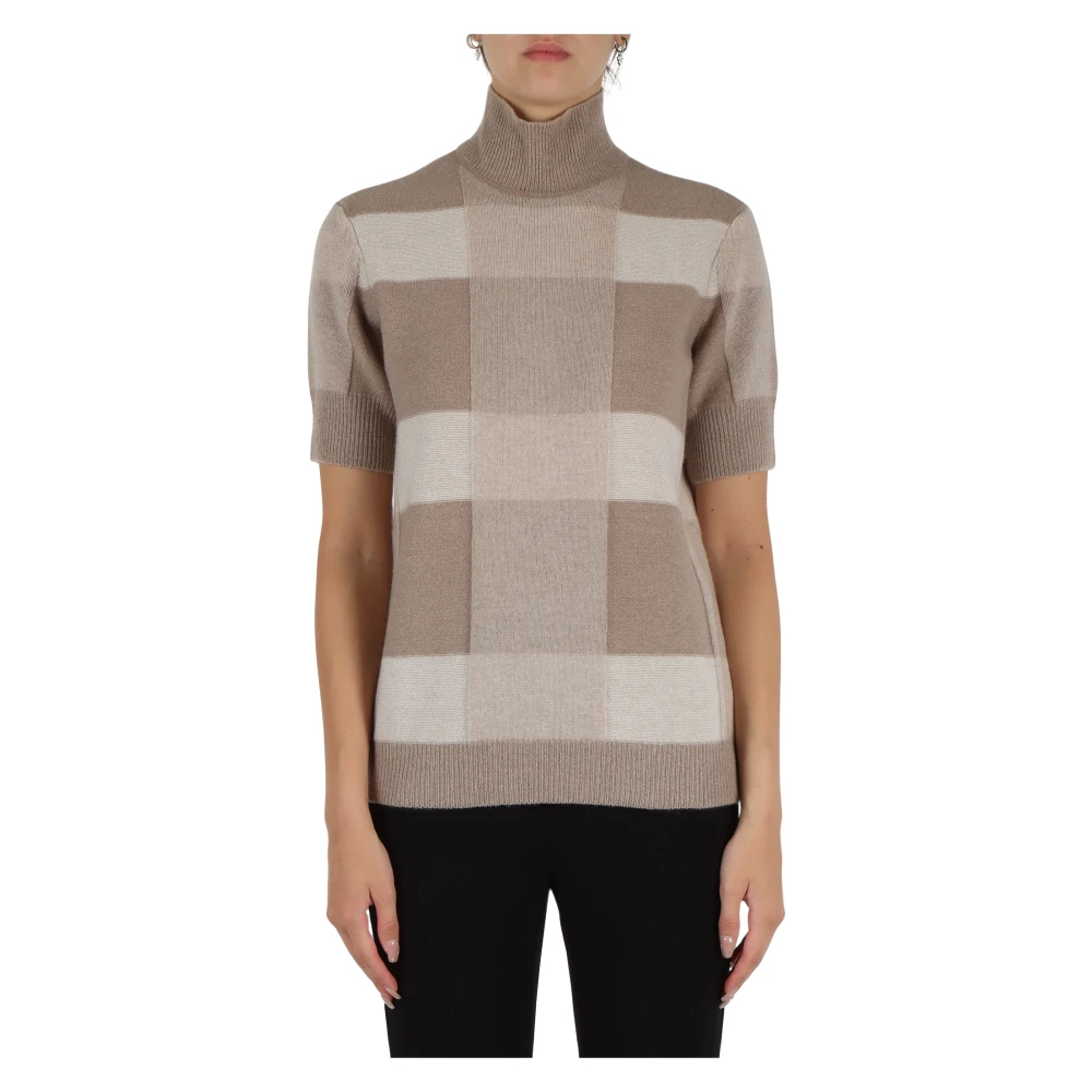 Emporio Armani Geruite Wol Cashmere Coltrui Beige Dames