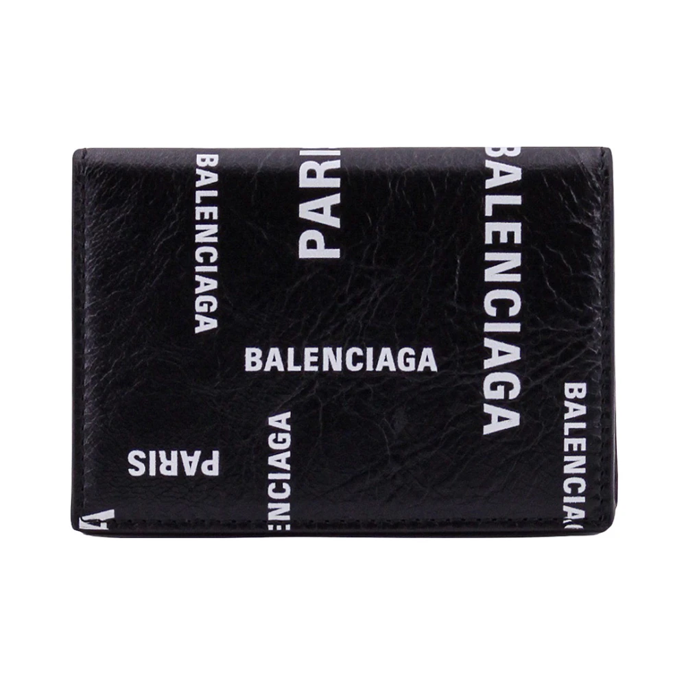Balenciaga Zwarte Leren Portemonnee met Meerdere Vakken Black Heren