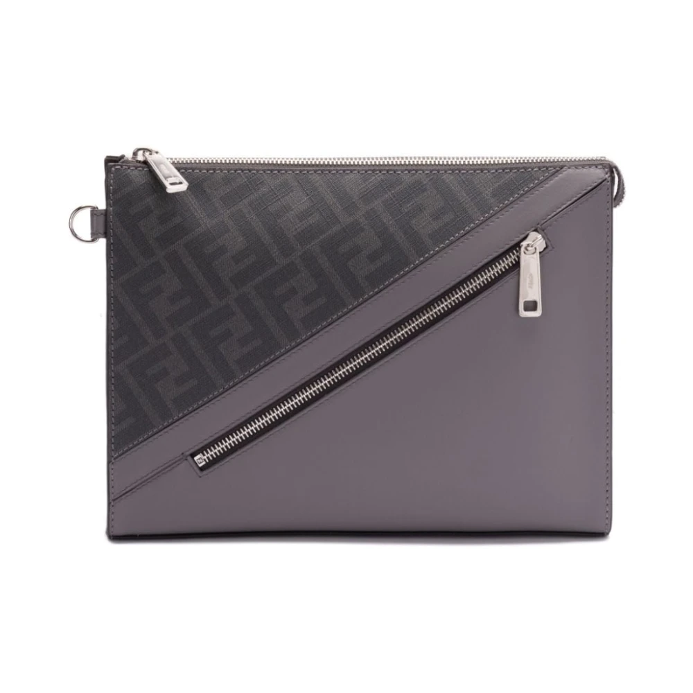 Fendi Grijze Clutch met Leren Inzet Gray Heren