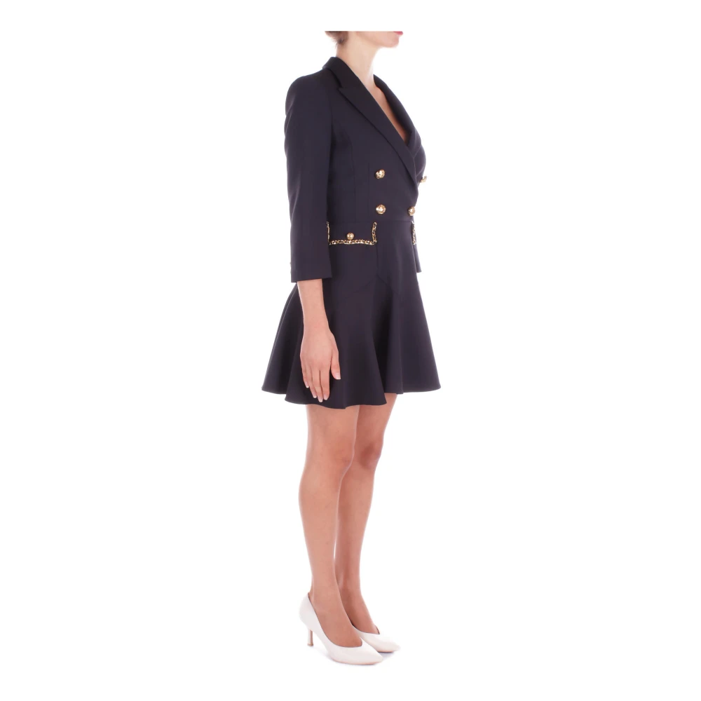 Elisabetta Franchi Zwarte Jurk met Logo Knopen Black Dames