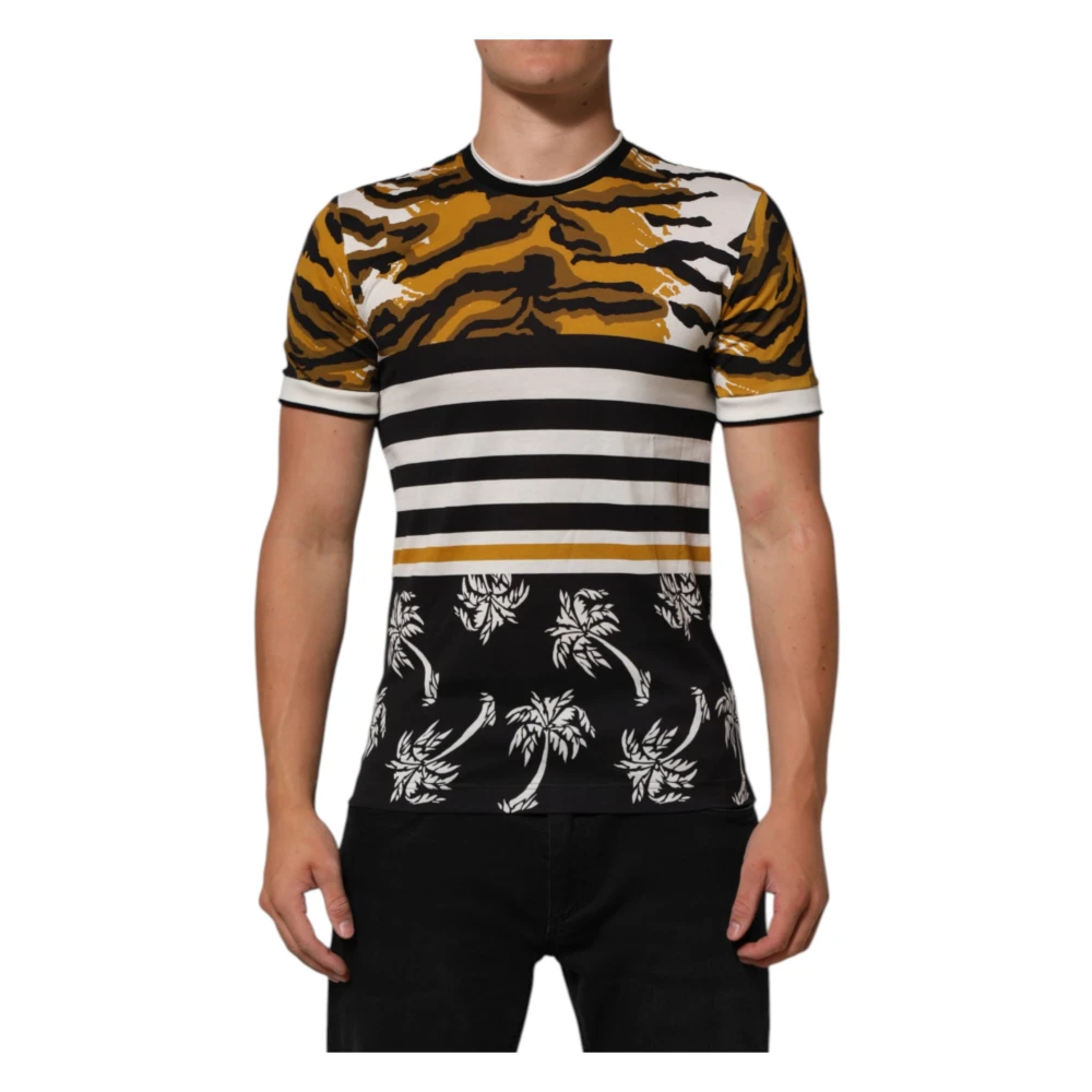 Dolce & Gabbana Men's Leopard Palm Leaf Crew Neck T-Shirt