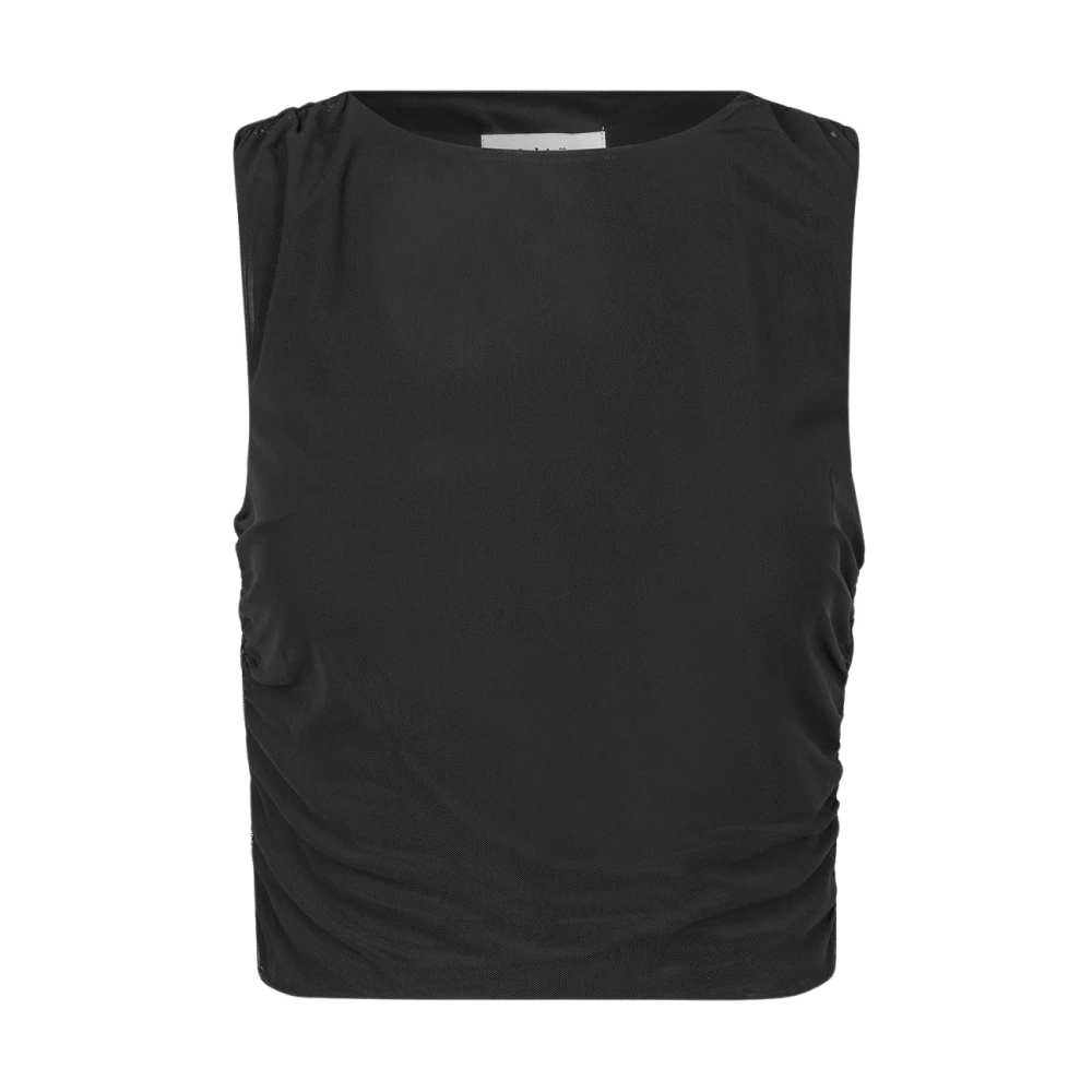 Modström Gekropt getailleerd elastisch topje met plooien Black Dames