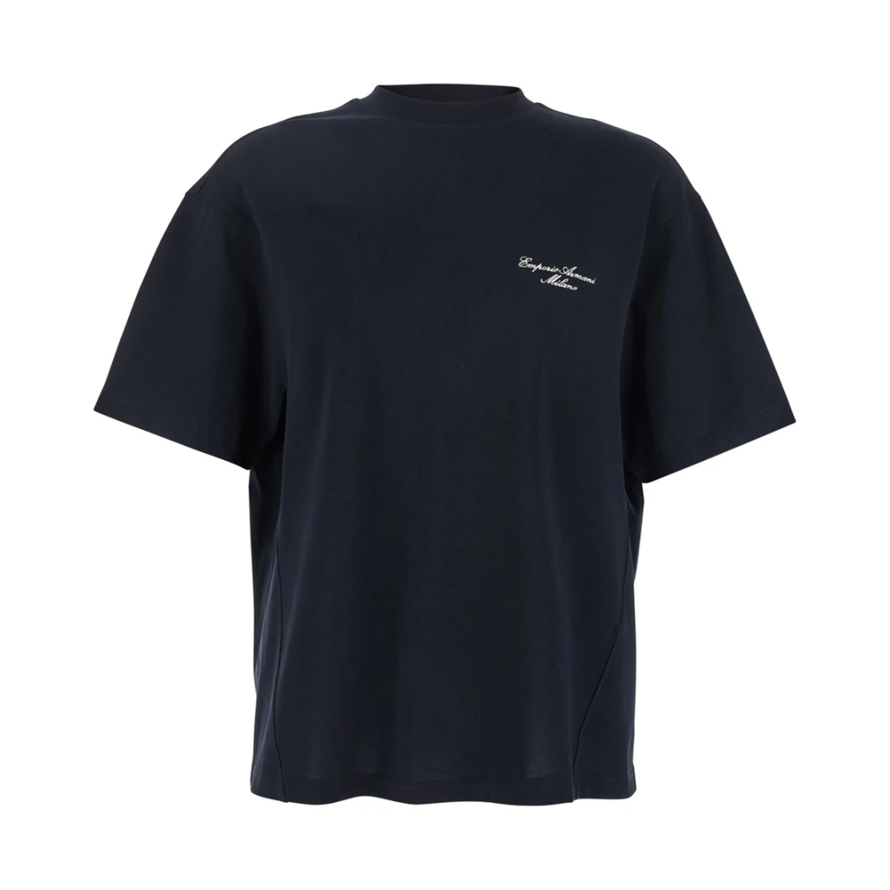 Emporio Armani Blauw Crewneck T-shirt met Logo Borduursel Blue Heren