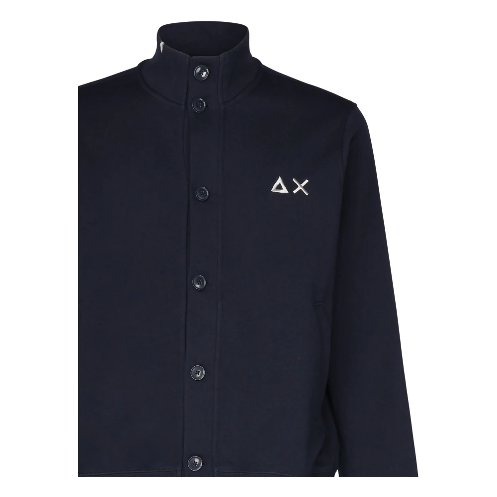 Sun68 Blauwe Button-Up Logo Sweater Blue Heren