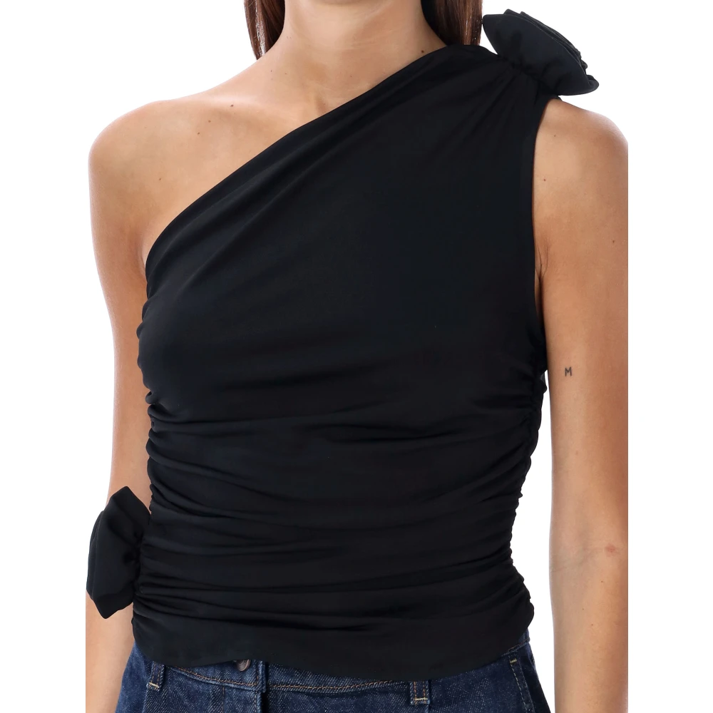 Magda Butrym Zwarte One-Shoulder Top met Bloemen Black Dames