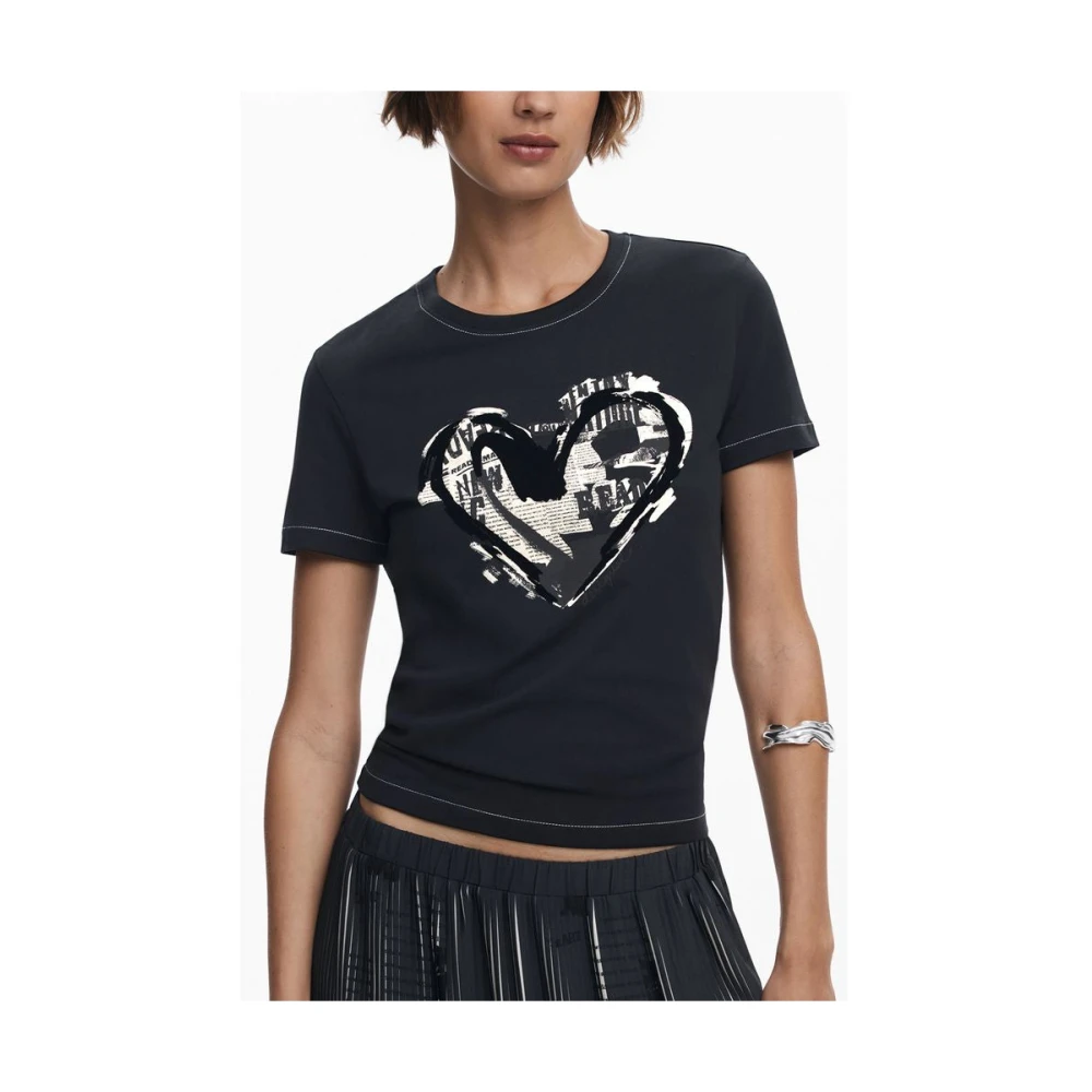 Desigual Women's Black Cotton T-Shirt Extra Large