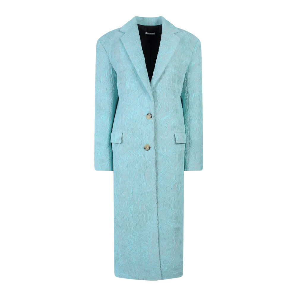 Krizia Blauwe Jersey Geplooide Jas Blue Dames