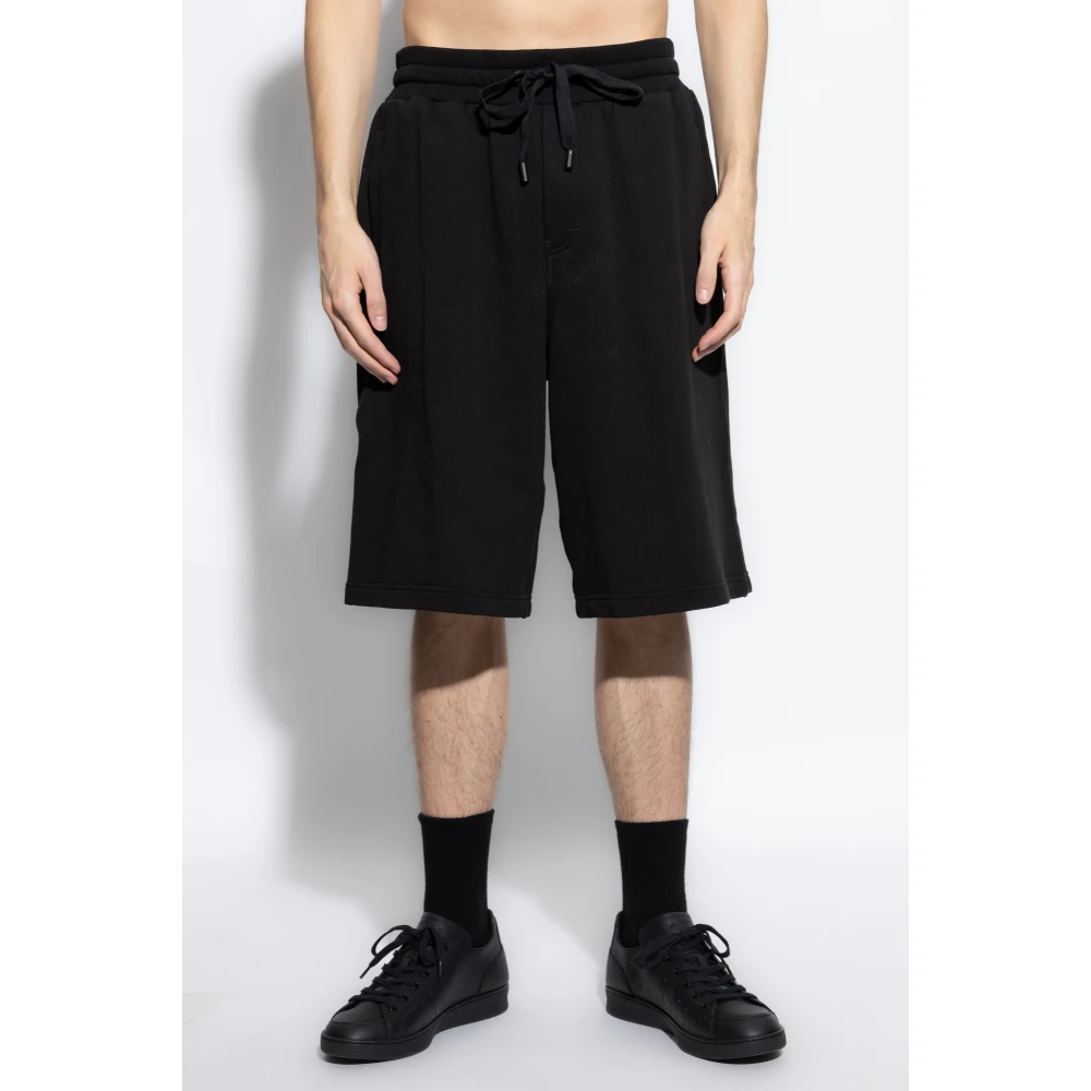 Dolce & Gabbana Katoenen shorts met reliëf logo Black Heren