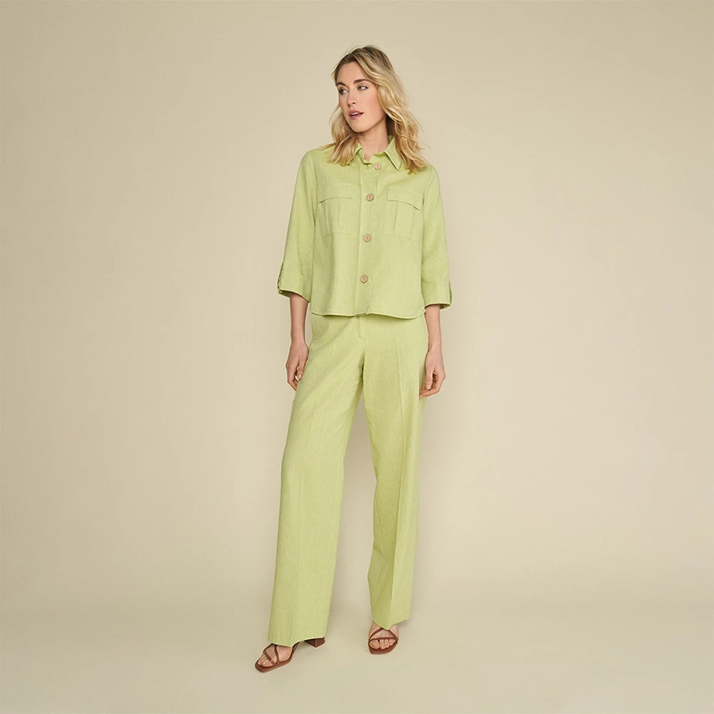 Marie Méro Safari Stijl Linnen-Katoen Blouse Jas Green Dames