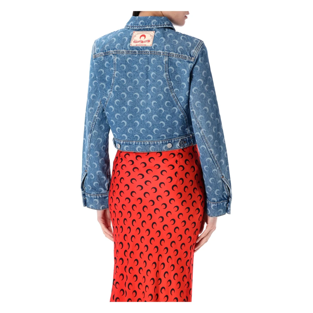 Marine Serre Maan Laser Denim Kort Jack Blue Dames
