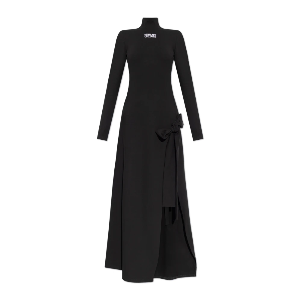 Versace Jeans Couture Zwarte Lange Jurk met Geborduurd Logo Black Dames