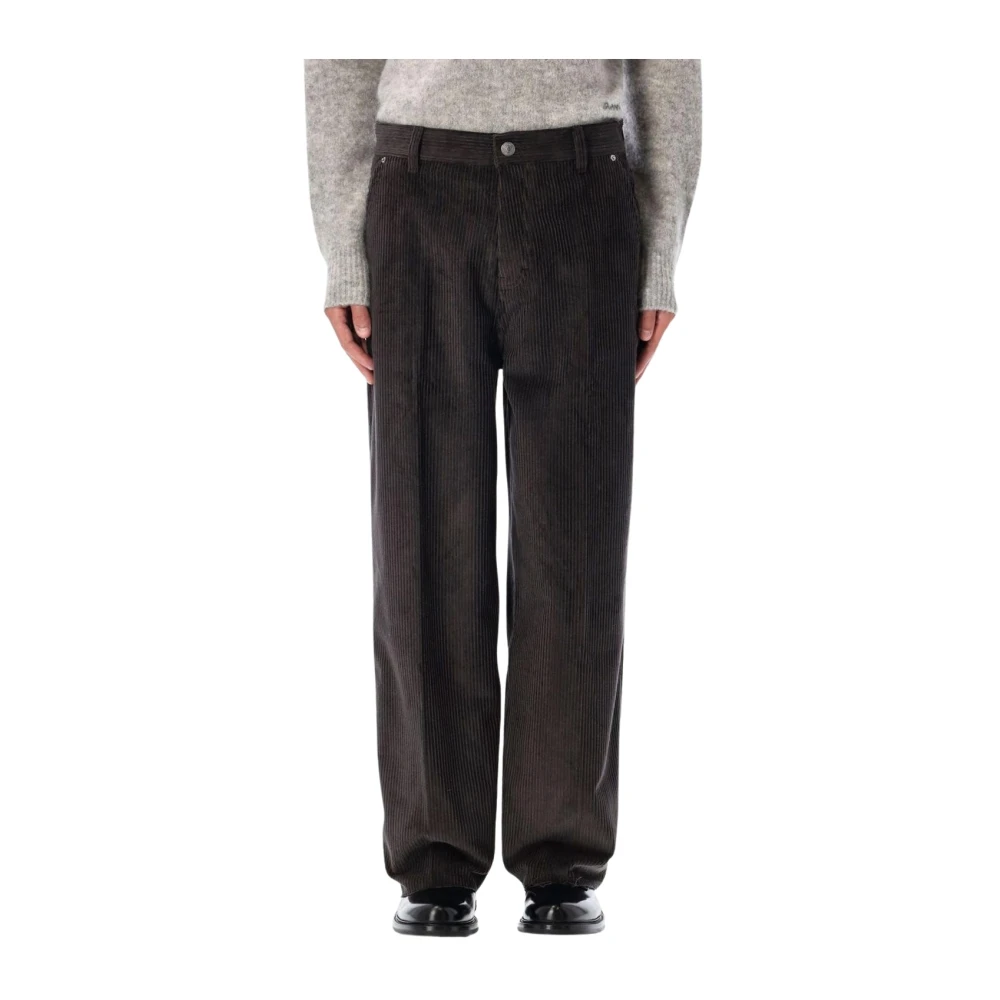 Ami Paris Men's Gray Wide Trousers, S, Wide Leg Corduroy Trousers