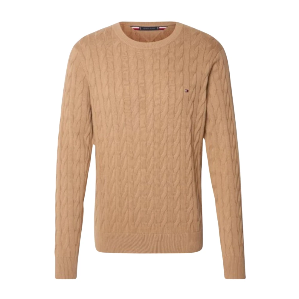 Tommy Hilfiger Klassieke Katoenen Kabeltrui met Ronde Hals Beige Heren