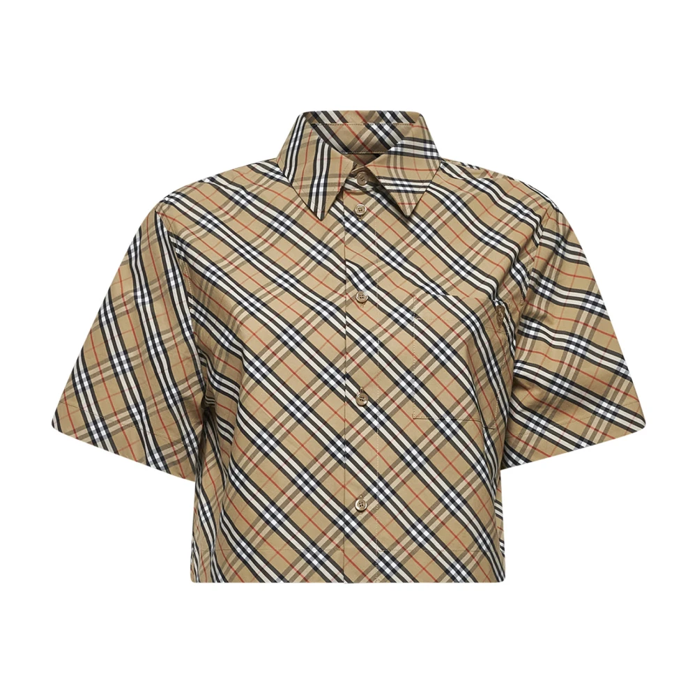 Burberry Geruite katoenen overhemd met borstzak Beige Dames