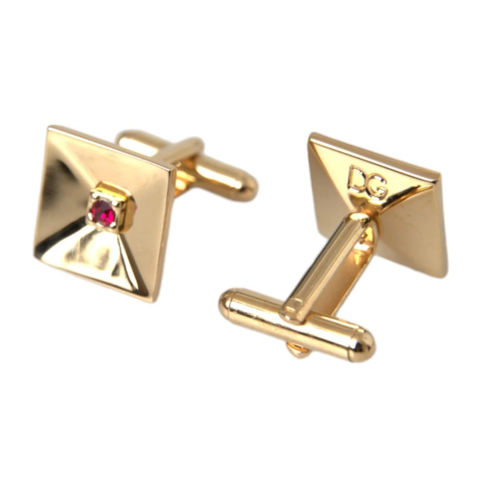 Dolce & Gabbana Kristallen Vierkante Pin Manchetknopen Goud Roze Yellow Heren