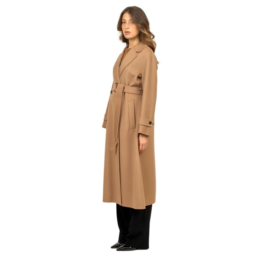 Max Mara Kameel Wollen Jas Dubbel-Borst Handgemaakt Brown Dames