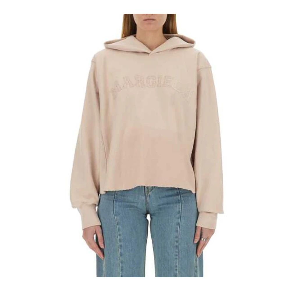 Maison Margiela Logo Sweatshirt met Slouchy Hood Pink Dames