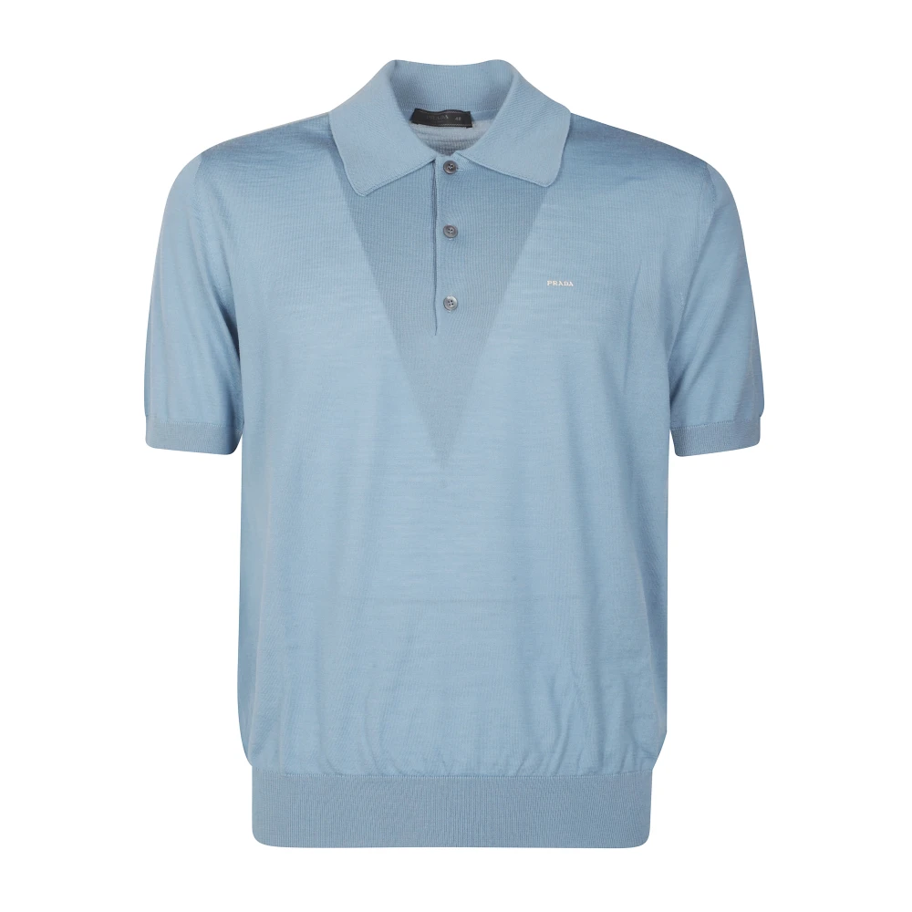 Prada Men's Blue Polo Shirts, 2XL, Superfine Wool Polo Shirt