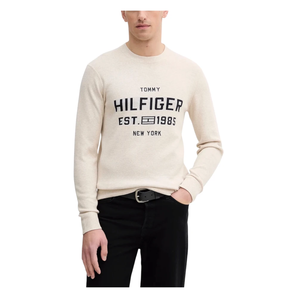 Tommy Hilfiger Men's Beige Round-Neck Knitwear, Xs, Athleisure Crew Neck