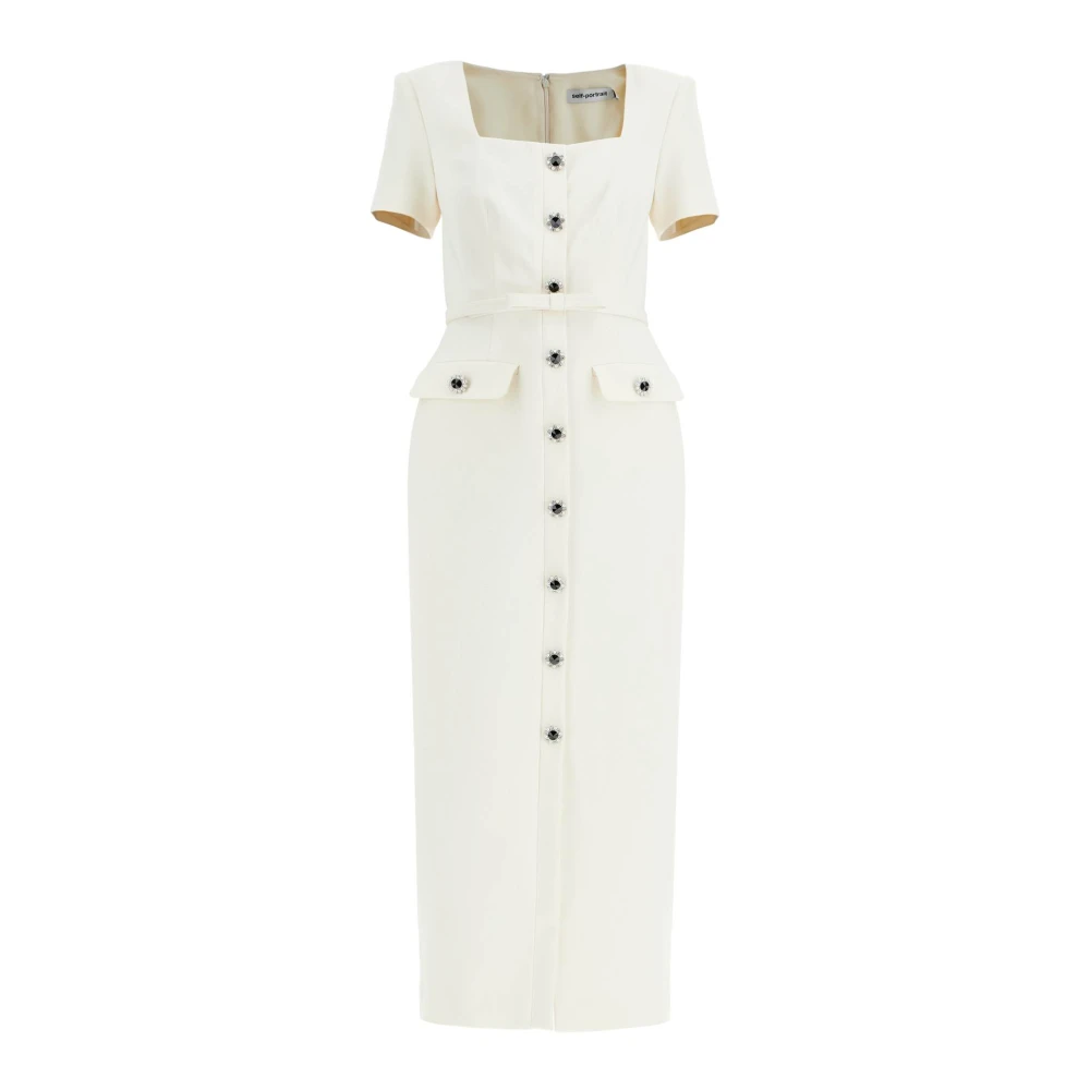 Self Portrait Vierkante Hals Crêpe Midi Jurk White Dames
