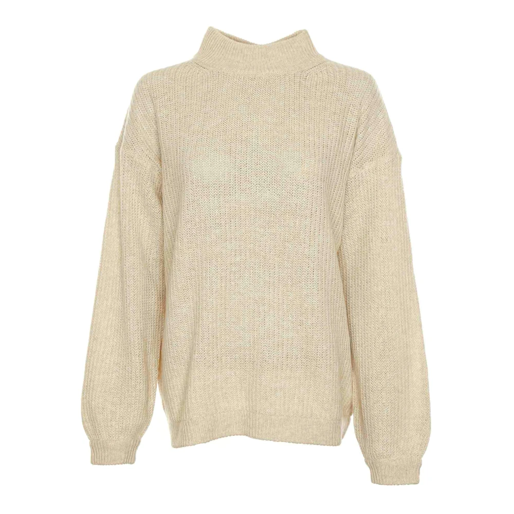 American vintage Gezellig Gebreide Trui met Turtleneck Beige Dames