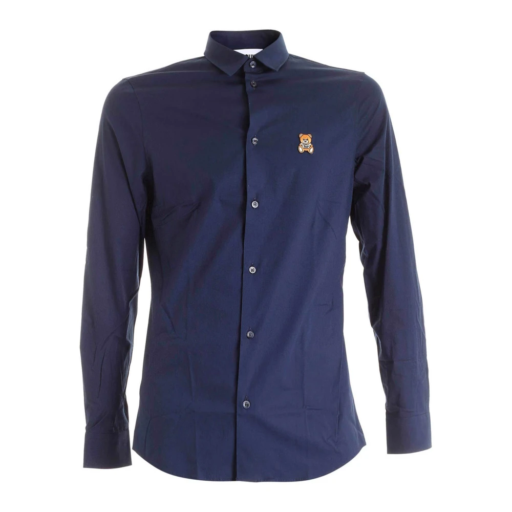 Moschino Blauwe Slim Teddy Bear Patch Shirt Blue Heren