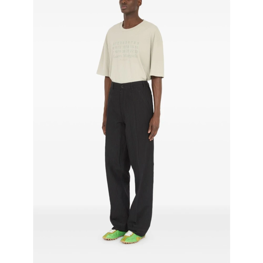 Maison Margiela Zwarte Gestreepte Linnen Wol Broek Black Heren