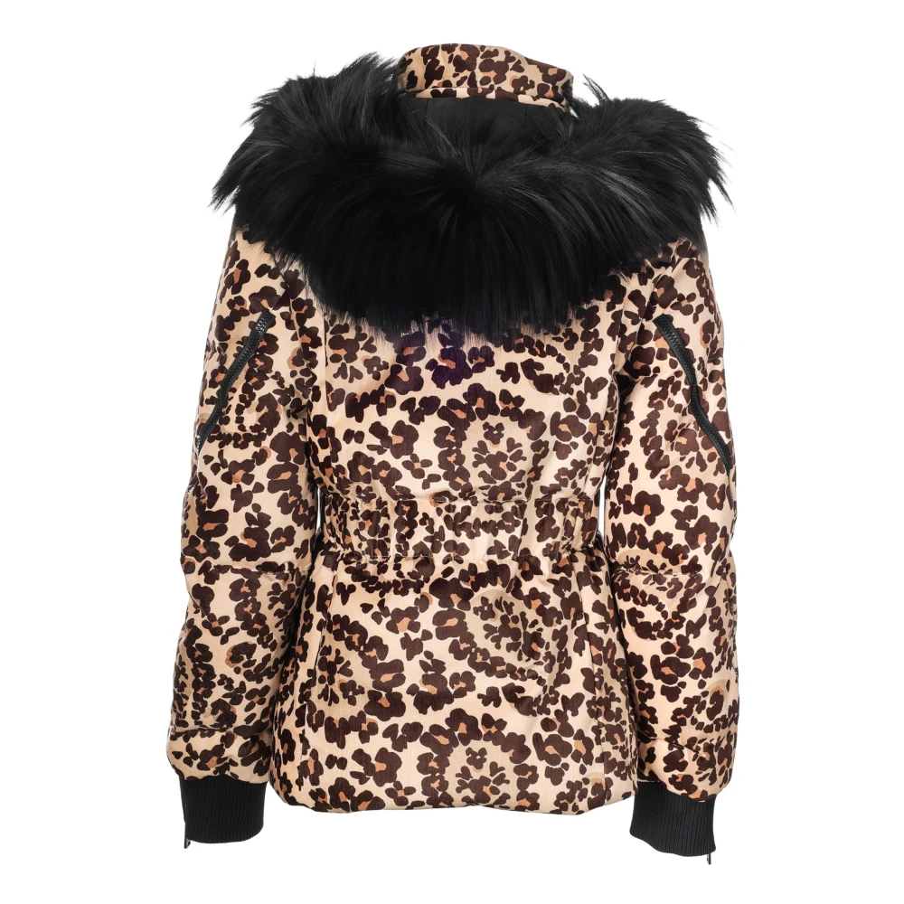 Fendi Luipaardprint Gewatteerde Jas met Capuchon Brown Dames