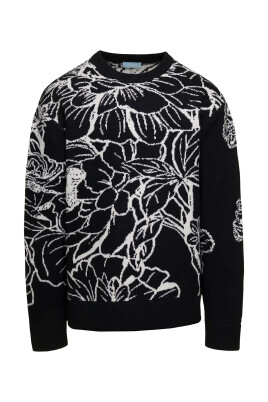 pull-noir-a-col-rond-en-tricot-avec-fleurs