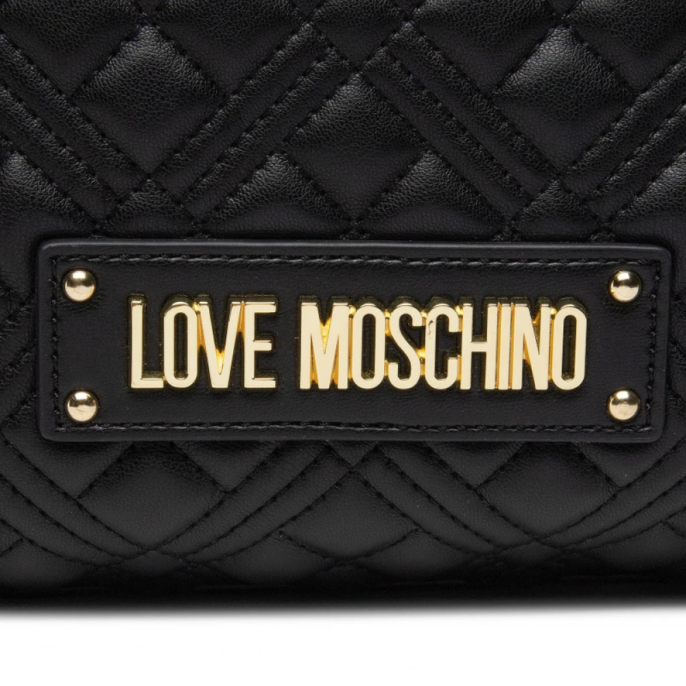 Love Moschino Gewatteerde Schouder Tote Tas met Logo Black Dames