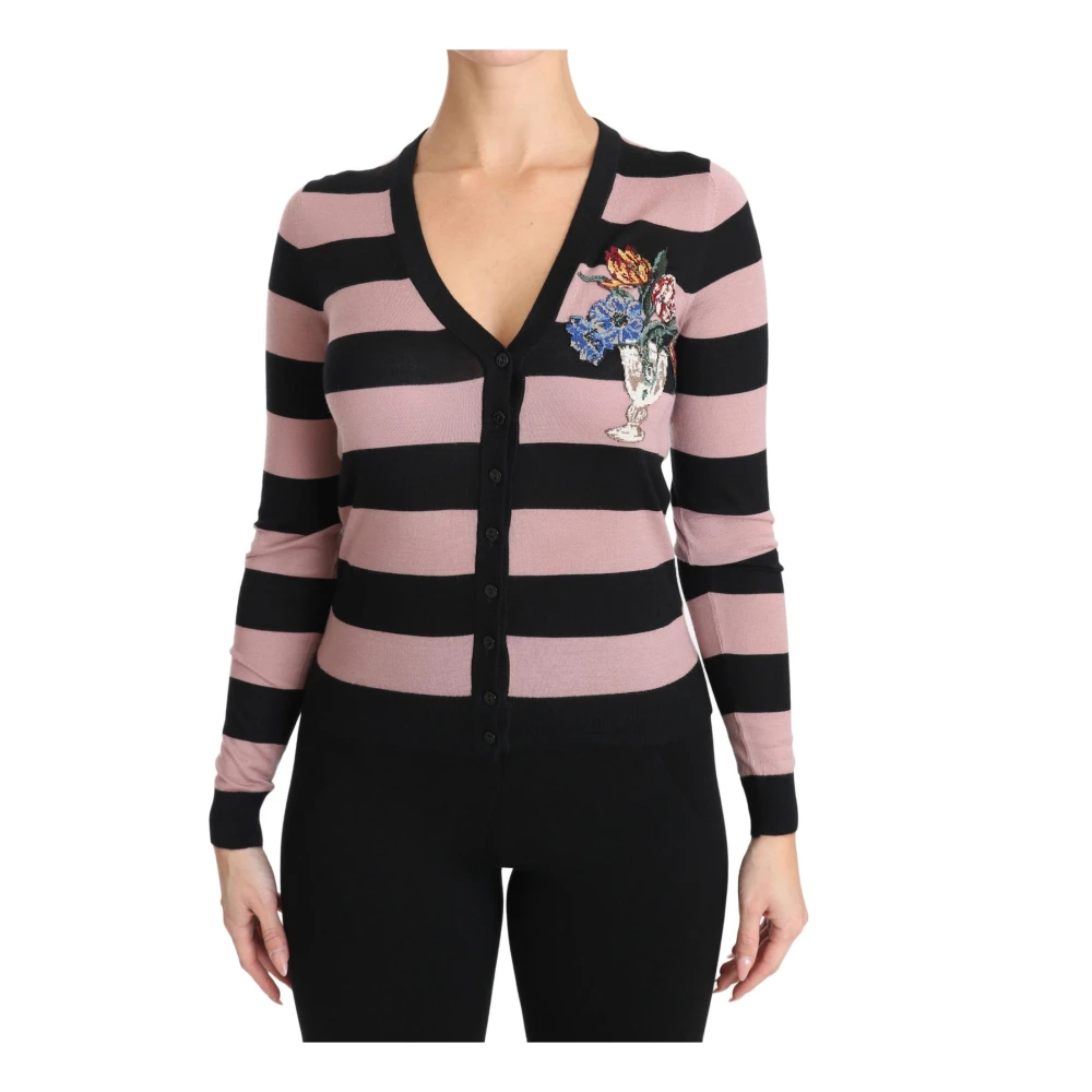 Dolce & Gabbana Women's Pink Cardigans, 2XS, Floral Cashmere Cardigan Jumper