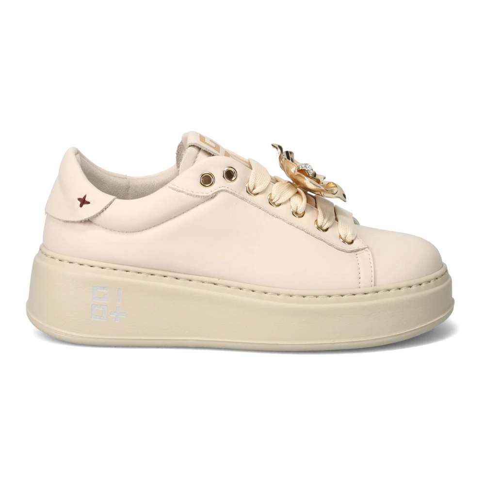 Gio+ Roomkleurig Kalfsleer Rhinestone Sneakers Dames Schoenen Beige