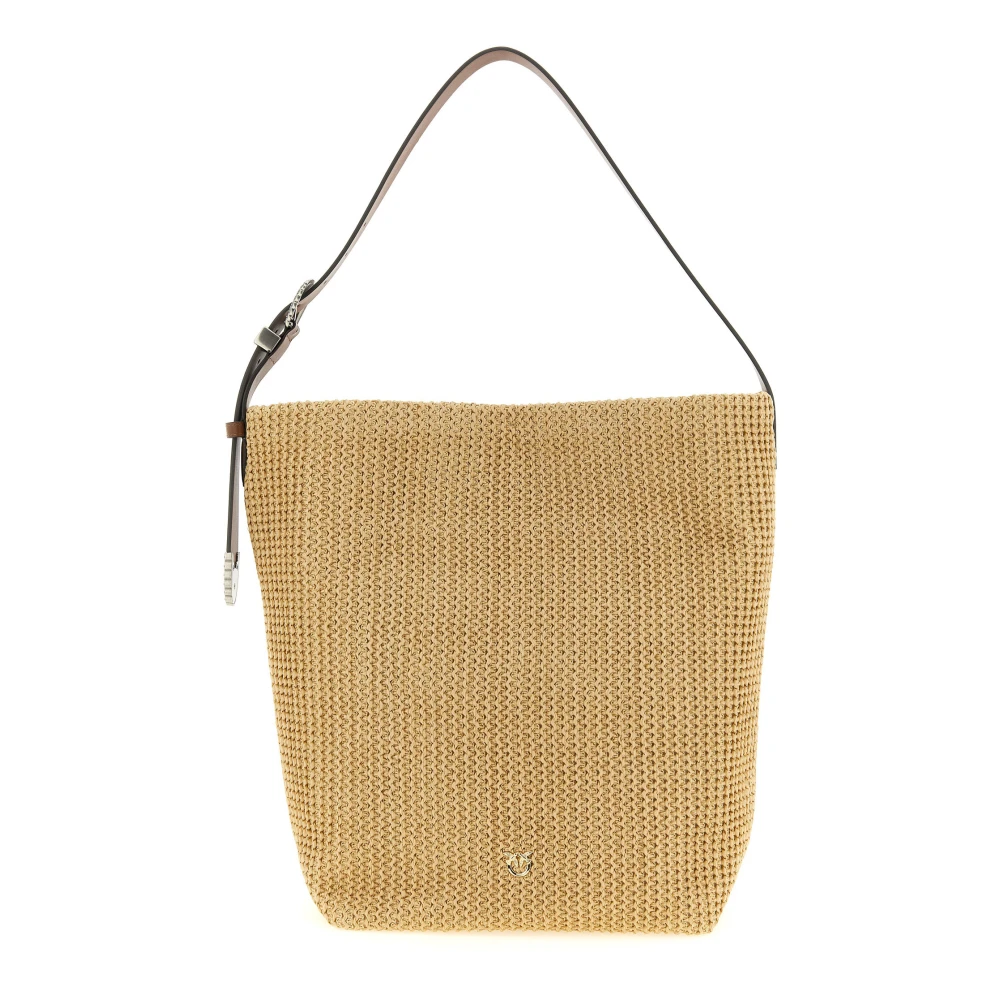 Pinko Women's Beige Shoulder Bags, One Size, Love Birds Raffia Bucket