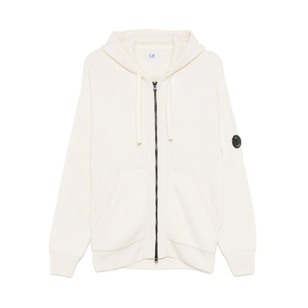 C.P. Company Witte Geribbelde Gebreide Hoodie Jas White Heren