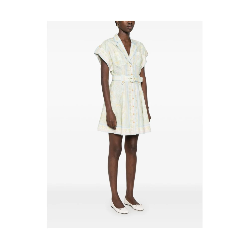 Zimmermann Groene Linnen Grafische Print Jurk Green Dames