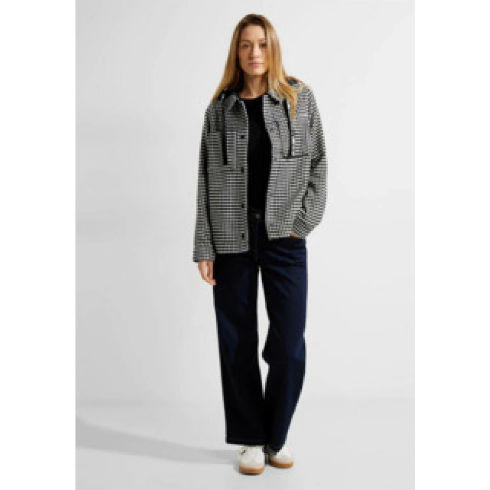cecil Vichy Overshirt met Hoody Black Dames
