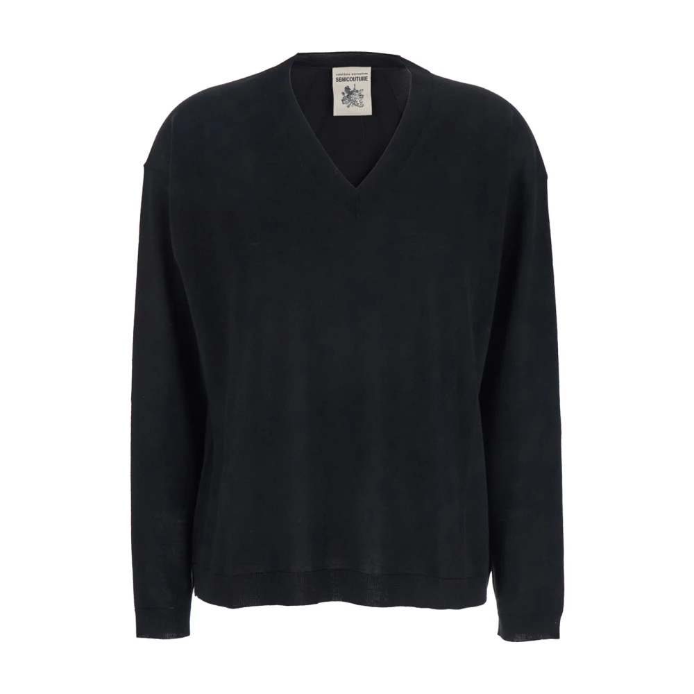 Black V Neck Wool Sweater - Semicouture - Modalova