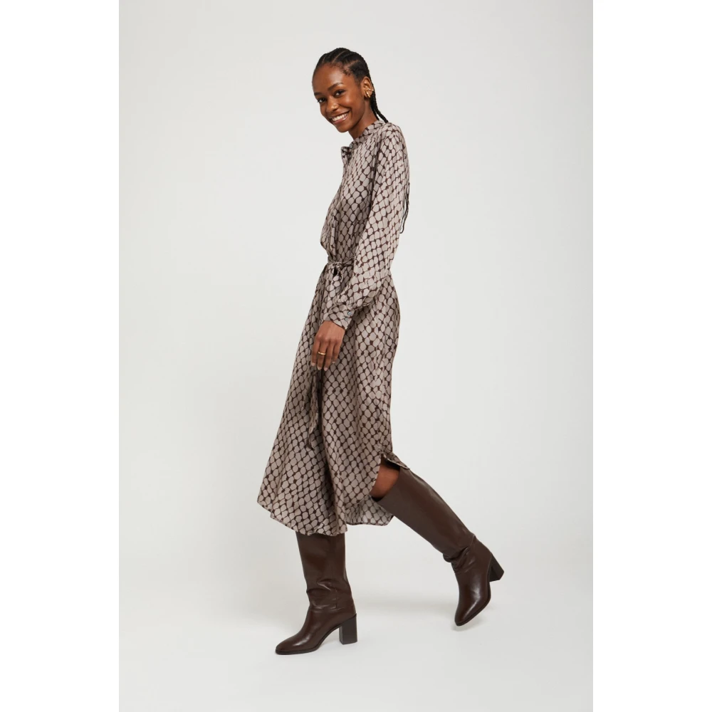 Ottod'Ame Elegante Geruit Patroon Midi Jurk Brown Dames