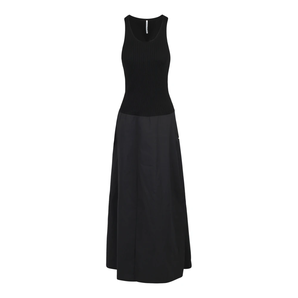 Liviana Conti Geribbelde Gebreide en Poplin Lange Jurk Black Dames