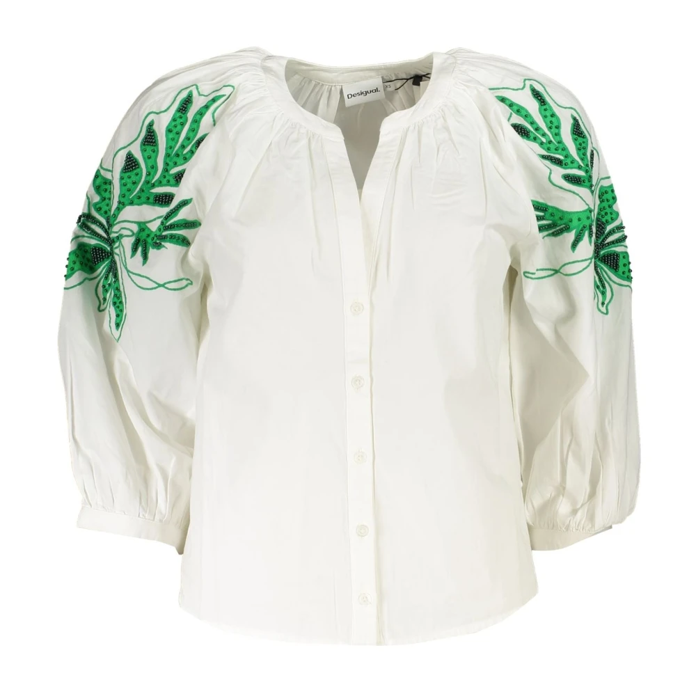 Desigual Women's White Long Sleeve Shirt With Contrast Details